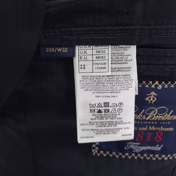 Brooks Brothers 1818 Fitzgerald 2-Piece Black Wool Suit 38R, Pants W32xL32 - Picture 12 of 15